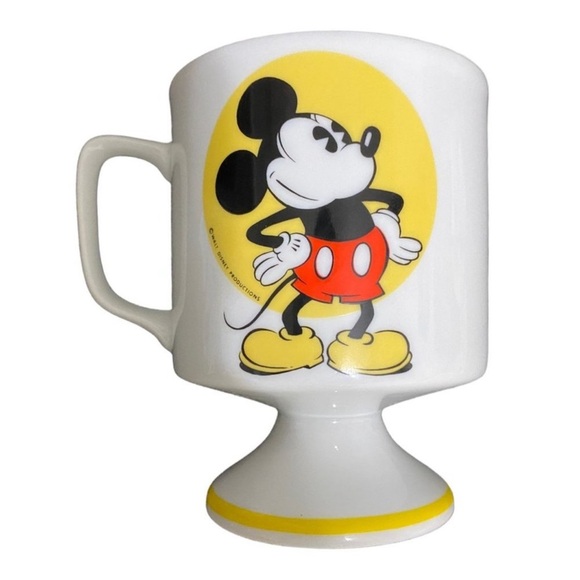 Vintage Pedestal Mickey Mouse Coffee Tee Mug Yellow Trim Walt Disney Pro… - Picture 3 of 7